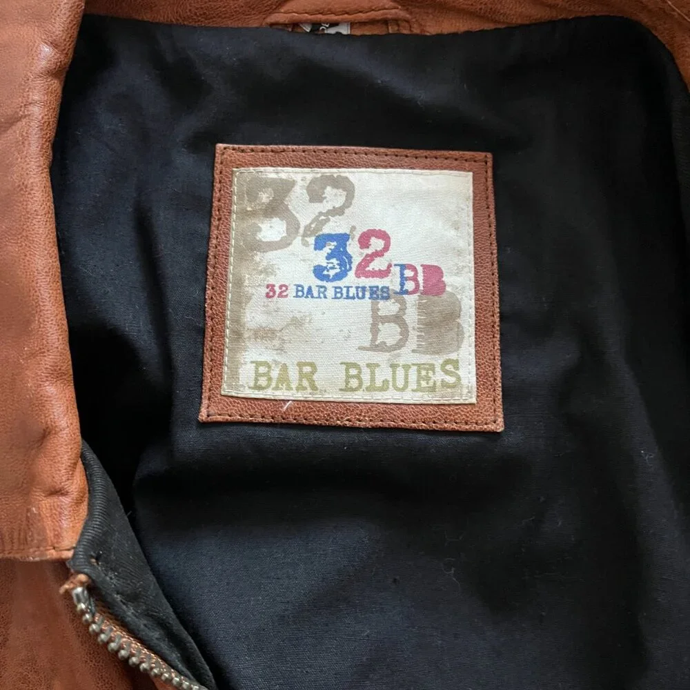 32 Bar Blues Men's Brown Genuine Leather Jacket Large - Picture 3 of 4